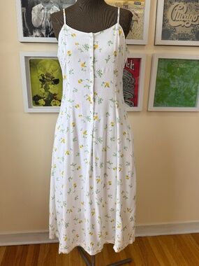 WHITE LEMON PRINT MIDI DRESS • COTTAGECORE ITALIAN SUMMER SLIP DRESS